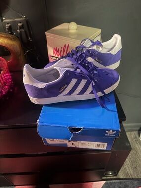 adidas Gazelle Purple and White Casual Sneakers